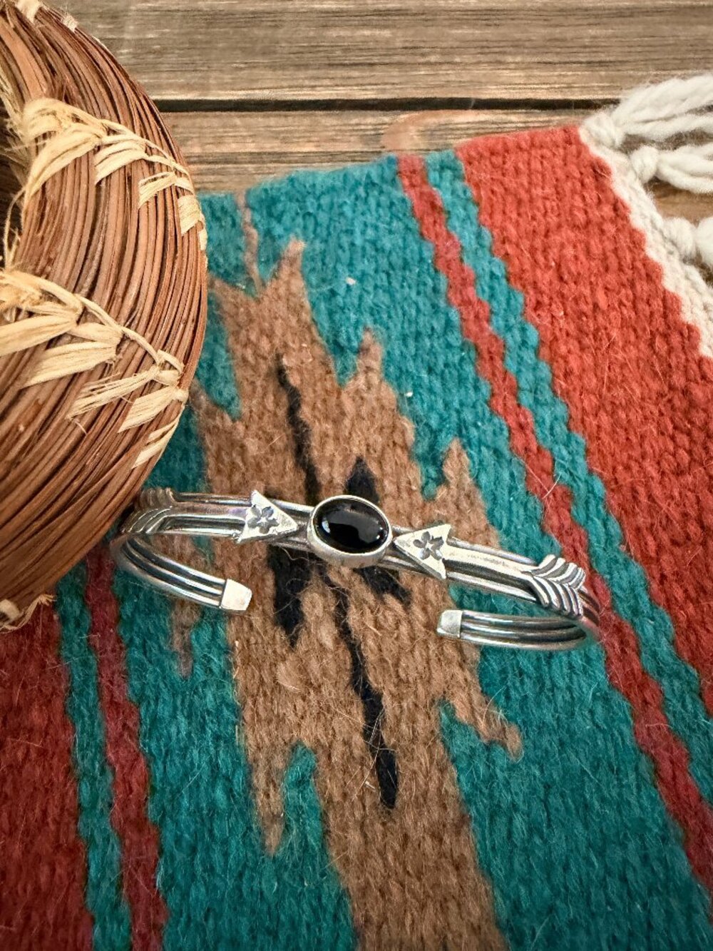 Handcrafted Sterling Silver & Onyx Arrow Cuff Bracelet